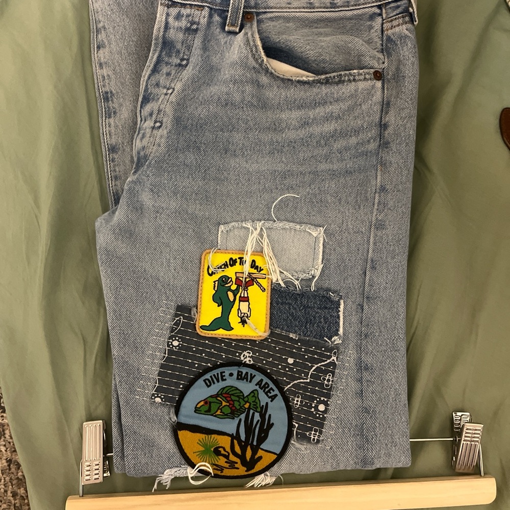 Levi's Distressed Jeans with Patches 
501 150th anniversary